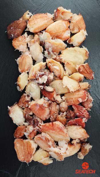 A photograph of cooked Chilean crab claw meat.