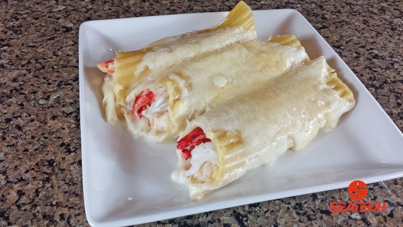 A photograph of Chilean king crab cannelloni.