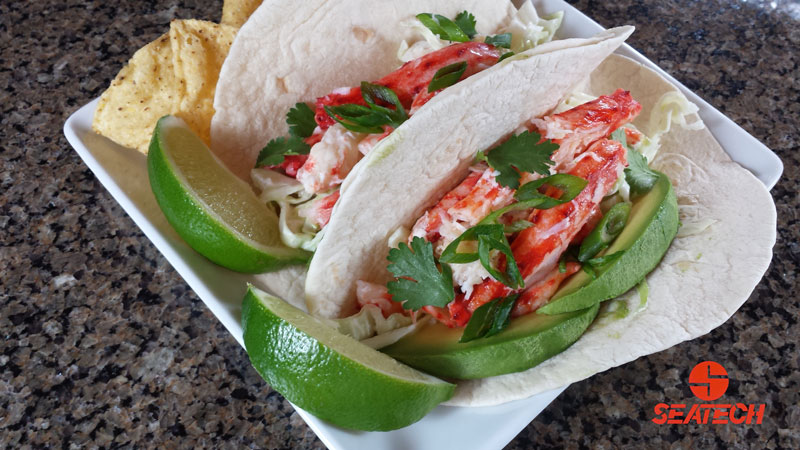 A photograph of Chilean king crab tacos.